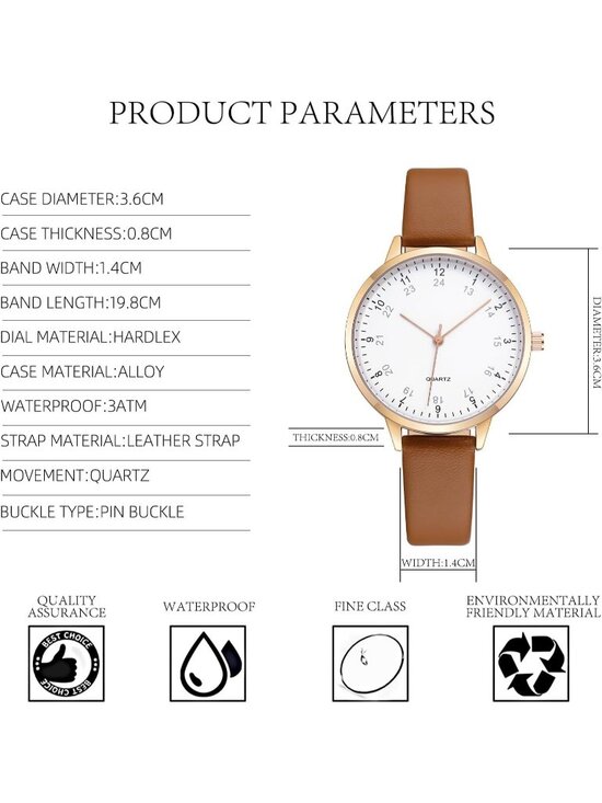 Women\'s Brown And White Analog Case Quartz Leather Mesh Strap Round Wrist Watch